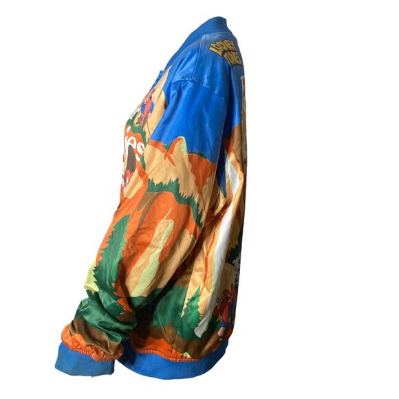Looney Tunes Satin Bomber Jacket Mens XL Frenemies Bugs Bunny Yosemite Sam - Picture 9 of 15